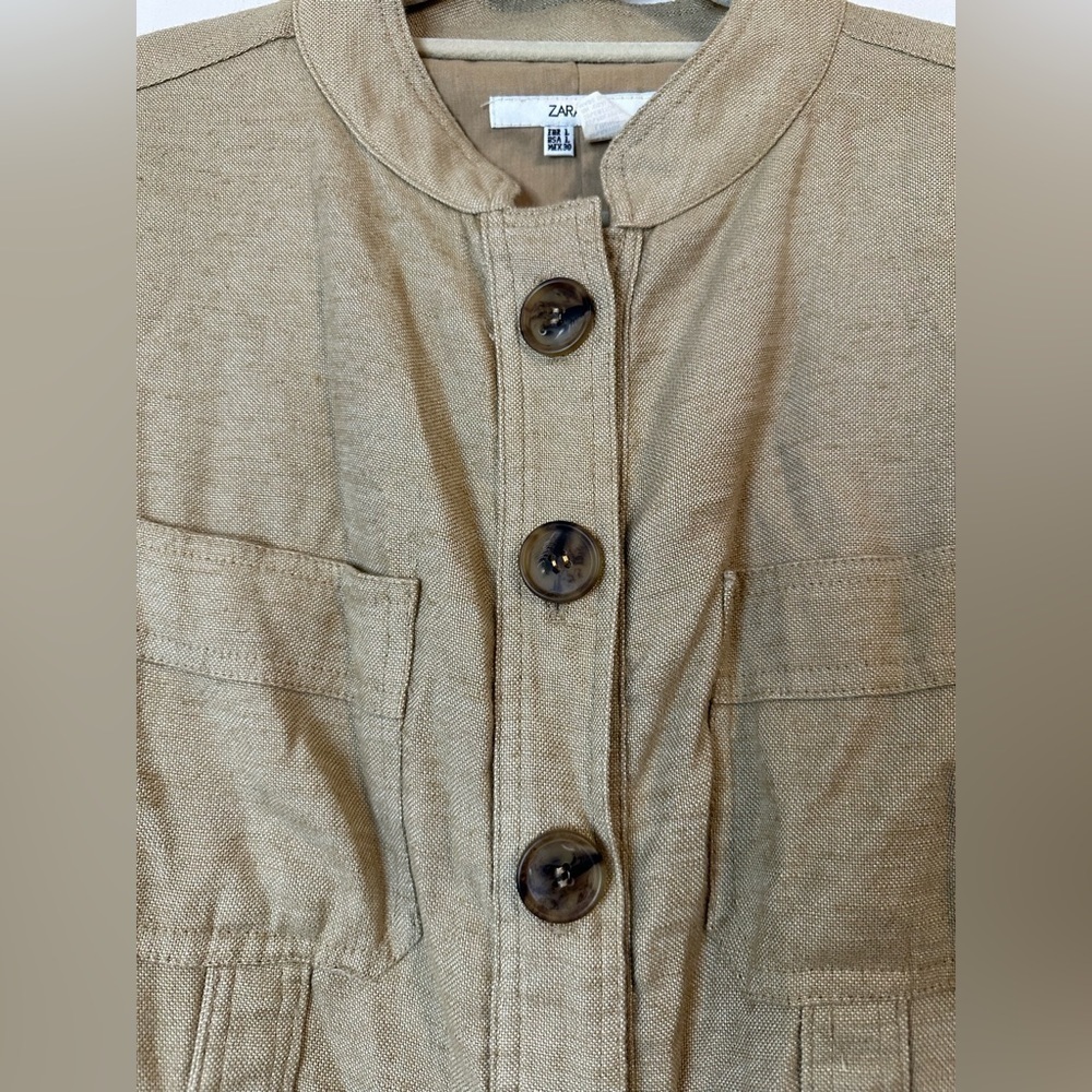 Zara Basic Linen Jacket Utility Jacket Size Large - image 4